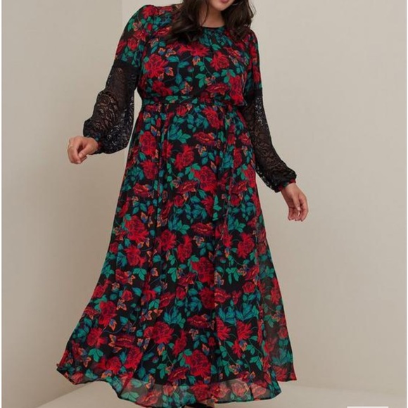 Torrid Floral Maxi Dress with Lace Sleeves - Picture 1 of 8